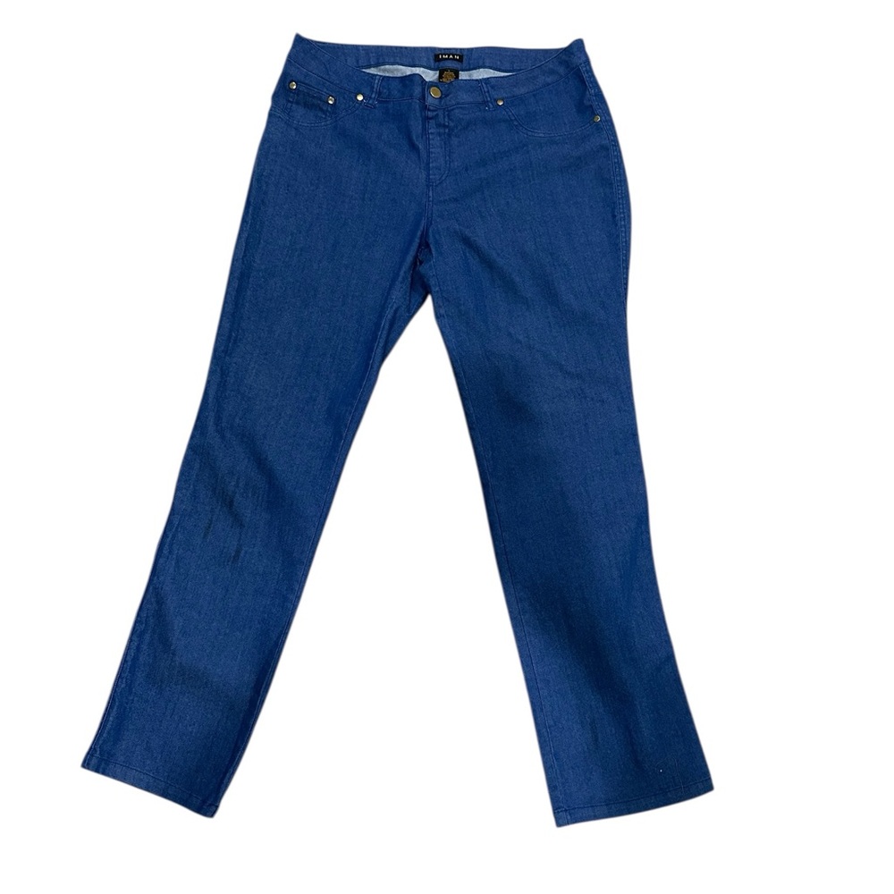 IMAN Classic Blue Jeans with Gold Button Size Large